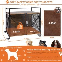 Alternative view of PETSCOSSET PET52 Dog Crate Furniture, Wooden 31"L Dog Kennel with Wheels,Brown