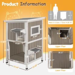 Alternative view of PETSCOSSET PET20 Outdoor Cat House, Two-Story Feral Cat Shelter with Asphalt Roof,Grey