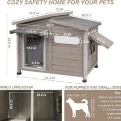 Alternative view of PETSCOSSET PET68 Dog House Outdoor,Anti-Chewing Iron Frame Wooden Dog Kennel Outside,34/22/26.5in,Grey