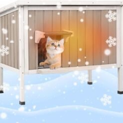 PETSCOSSET Outdoor Cat House Insulated Feral Cat House with Openable Roof,Grey