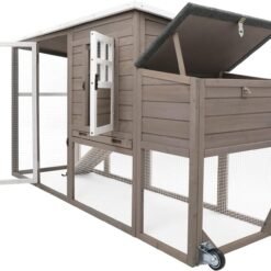 Alternative view of PETSCOSSET PET22 Chicken Coop with Run, Large Hen House with Nesting Box, Removable Tray,Grey
