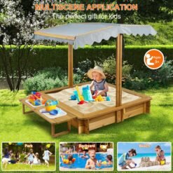 Alternative view of PETSCOSSET GF05 Wooden Sandbox with Cover, Outdoor Sand Box with Lid 2 Side Buckets,Brown