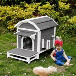 Alternative view of PETSCOSSET CAT13 Cat House for Outdoor, Wooden Shelter for Small Animals,Grey