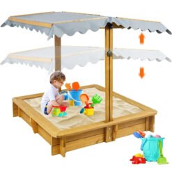 Petscosset GF04 Wooden Sandbox with Cover, Outdoor Kids Sand Box with Lid, Reinforced Bench Seats,Brown