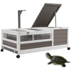 PETSCOSSET TOR02 Large Wooden Tortoise Habitat On Wheels Indoor Tortoise Enclosure Reptile Cage,Grey