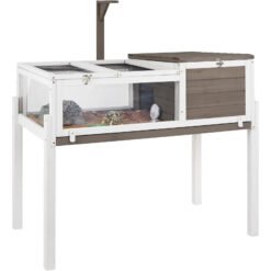 PETSCOSSET TOR03 37"L Tortoise Habitat Turtle Enclosure Wooden Indoor Reptile Cage for Small Animals, Grey