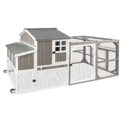 PETSCOSSET PET24 95" Large Chicken Coop Mobile Wooden Hen House with Nesting Box,with 6 Ventilation Door and Ramp,Grey